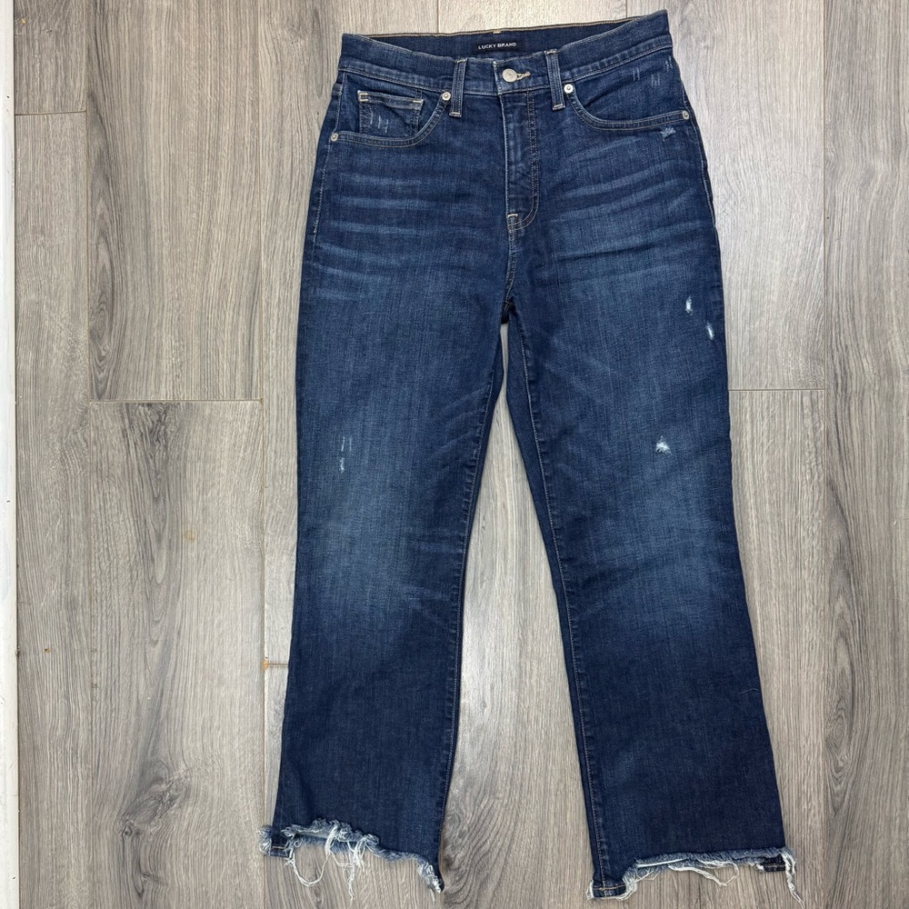 Lucky Brand Bridgette High Rise Crop Mini‎ Boot Jeans Sz 8/29R EUC Raw Hem